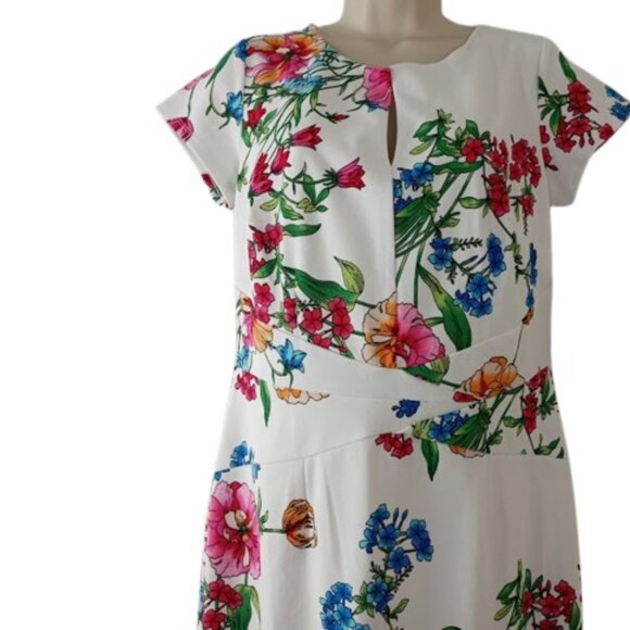 Jones New York Womens Sheath Dress White Floral Slit V Neck S New - Picture 2 of 3